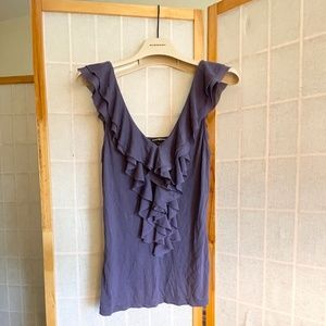 EXPRESS Ruffle Front Purple Blue Tank Top, size XS, shell: 100% Rayon, trim:poly